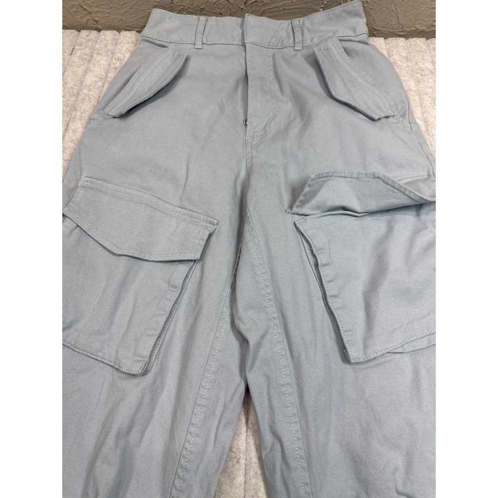 Oh Polly Light Blue High Waisted Wide Leg Cargo Pants Size US 0 Utility Trousers